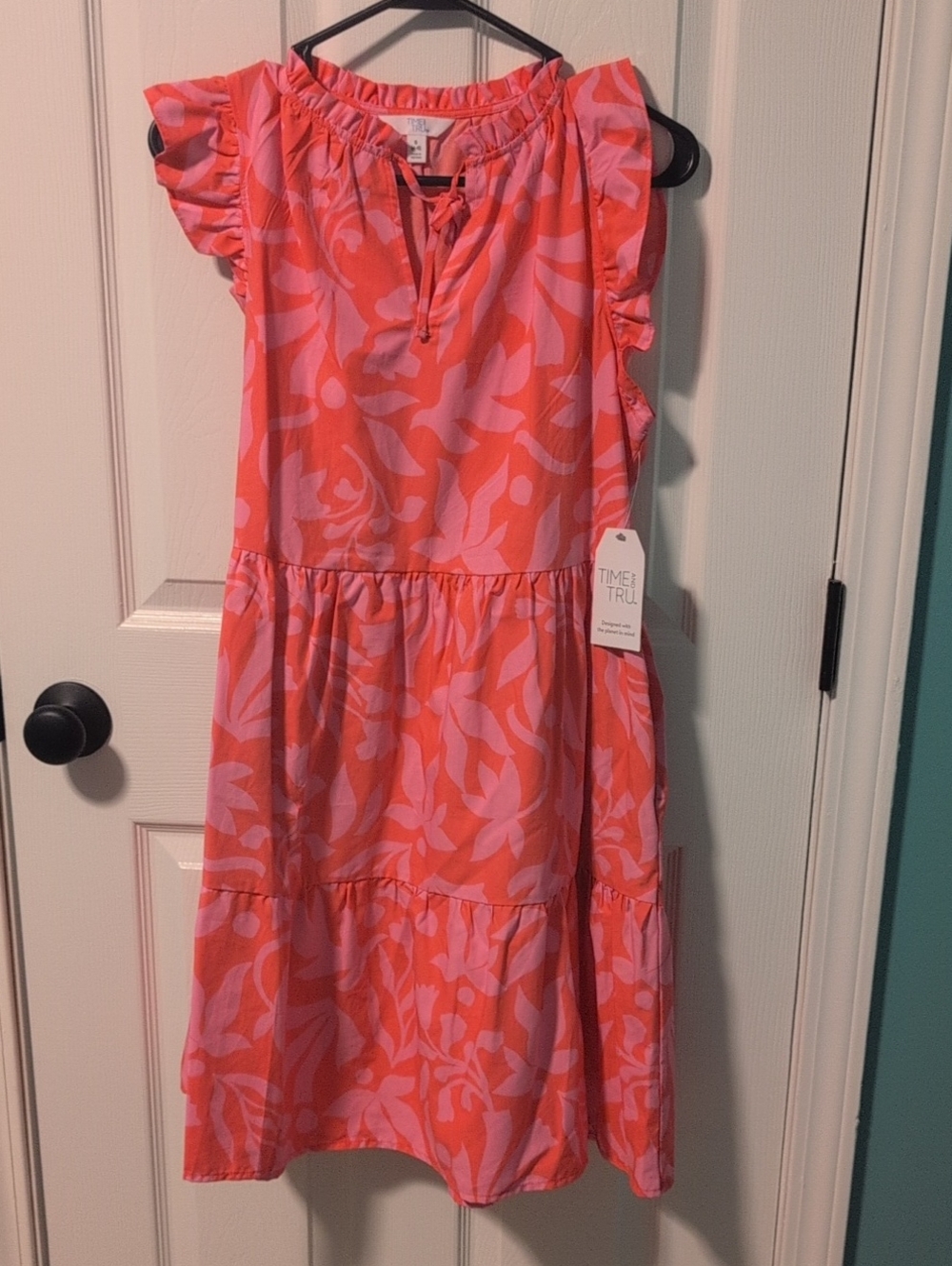 New With Tag Time and Tru Pink Coral Floral Tiered Women's' Dress - Small